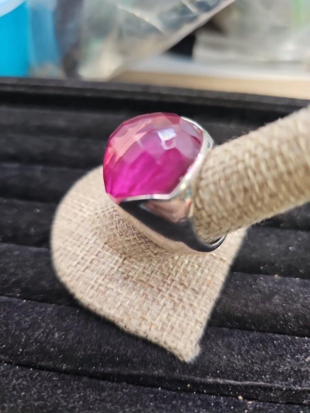 Ring Size 8.5 Silvertone With Pink Stone Avon Mark - Picture 3 of 6